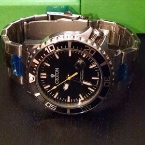 NWT-Croton Divers Mens Black Dial Watch-
